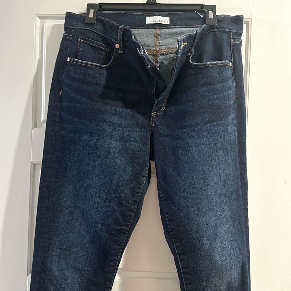 Fringe hem ankle jeans dark wash